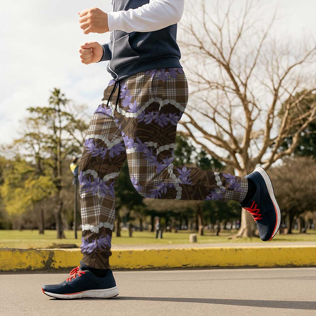 Brown Hawaii Palaka Honohono Pikake Jogger Pants Hawaiian Orchid Lei Polynesian Pattern - Polynesian Pride