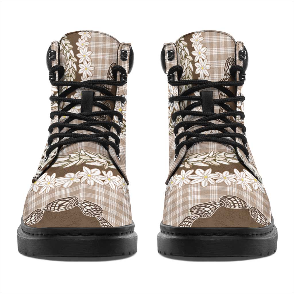 Brown Hawaii Tiare and Shell Lei All Season Boots Hawaiian Palaka Luxury Vibes LT14 - Polynesian Pride