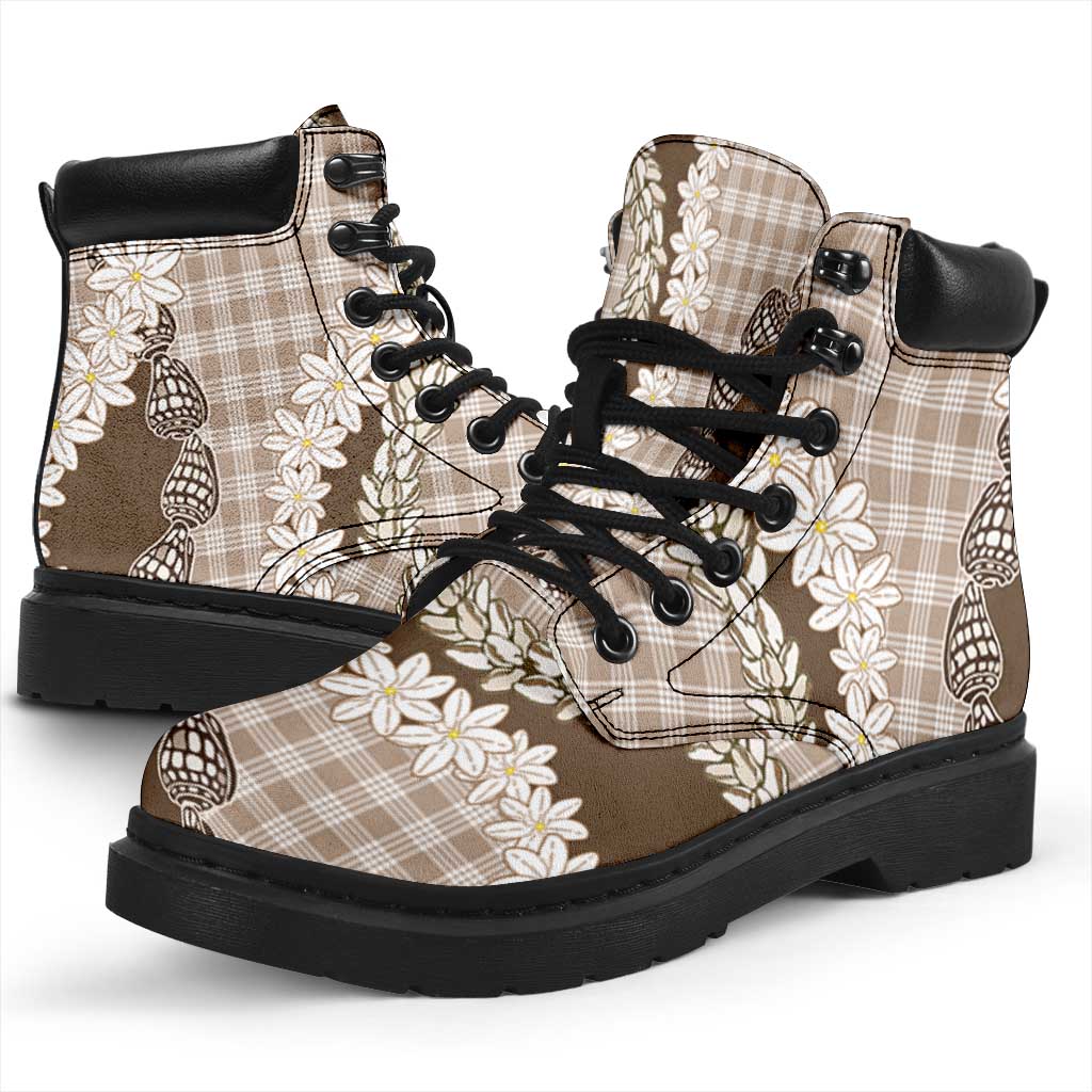 Brown Hawaii Tiare and Shell Lei All Season Boots Hawaiian Palaka Luxury Vibes LT14 - Polynesian Pride