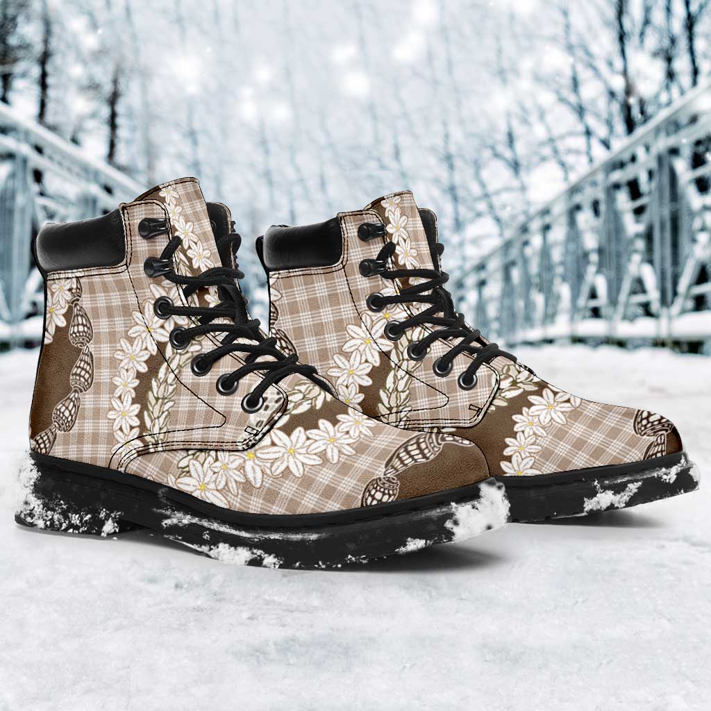 Brown Hawaii Tiare and Shell Lei All Season Boots Hawaiian Palaka Luxury Vibes LT14 - Polynesian Pride