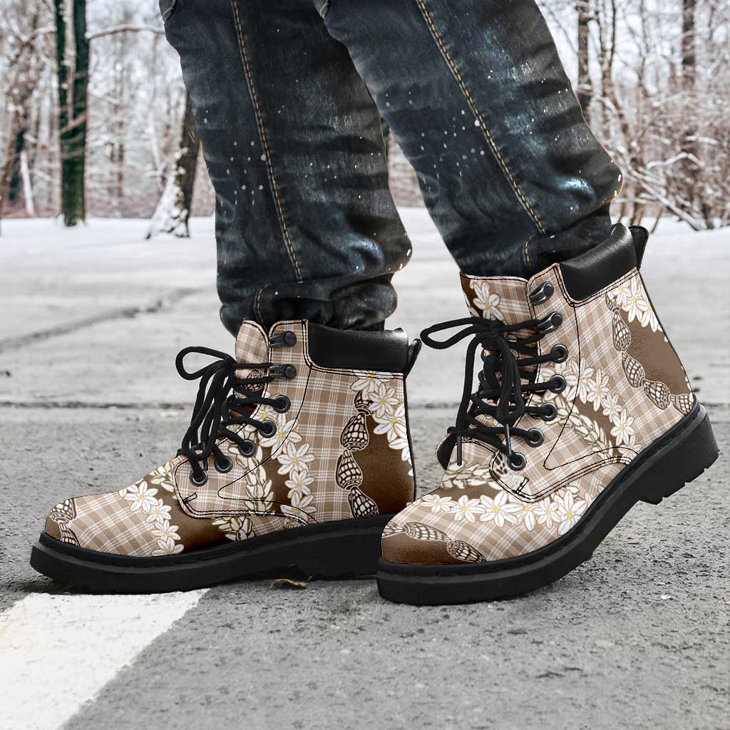 Brown Hawaii Tiare and Shell Lei All Season Boots Hawaiian Palaka Luxury Vibes LT14 - Polynesian Pride