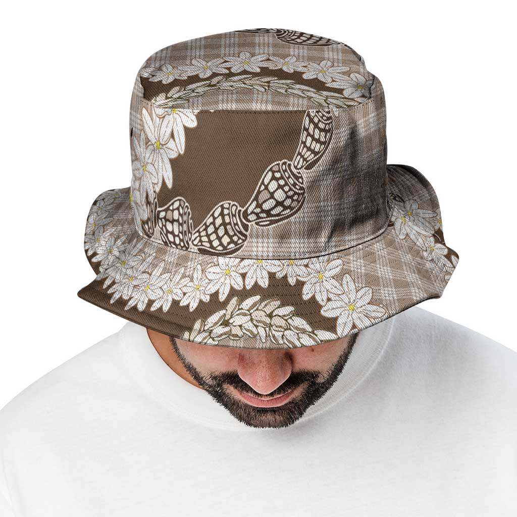 Brown Hawaii Tiare and Shell Lei Bucket Hat Hawaiian Palaka Luxury Vibes LT14 - Polynesian Pride