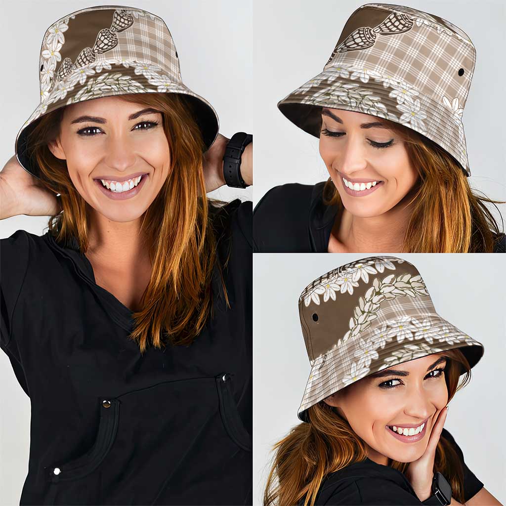 Brown Hawaii Tiare and Shell Lei Bucket Hat Hawaiian Palaka Luxury Vibes LT14 - Polynesian Pride