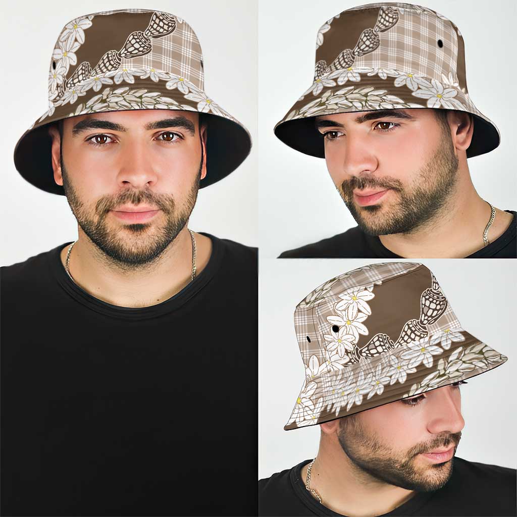 Brown Hawaii Tiare and Shell Lei Bucket Hat Hawaiian Palaka Luxury Vibes LT14 - Polynesian Pride