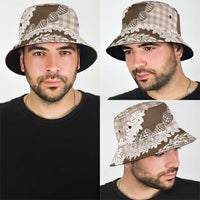 Brown Hawaii Tiare and Shell Lei Bucket Hat Hawaiian Palaka Luxury Vibes LT14 - Polynesian Pride