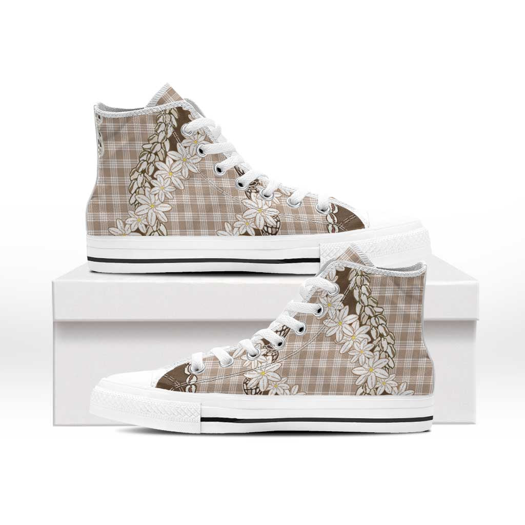 Brown Hawaii Tiare and Shell Lei High Top Shoes Hawaiian Palaka Luxury Vibes - Polynesian Pride