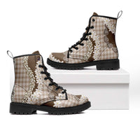 Brown Hawaii Tiare and Shell Lei Leather Boots Hawaiian Palaka Luxury Vibes LT14 Brown - Polynesian Pride