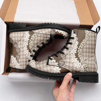 Brown Hawaii Tiare and Shell Lei Leather Boots Hawaiian Palaka Luxury Vibes LT14 - Polynesian Pride