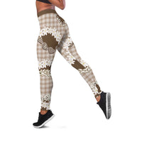 Brown Hawaii Tiare and Shell Lei Leggings Hawaiian Palaka Luxury Vibes LT14 Brown - Polynesian Pride