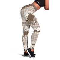 Brown Hawaii Tiare and Shell Lei Leggings Hawaiian Palaka Luxury Vibes LT14 - Polynesian Pride