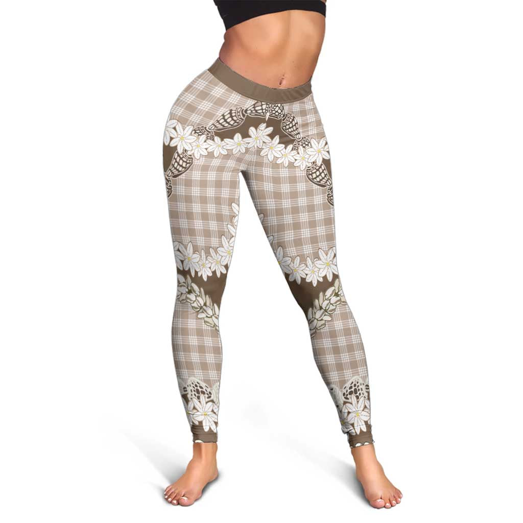 Brown Hawaii Tiare and Shell Lei Leggings Hawaiian Palaka Luxury Vibes LT14 - Polynesian Pride