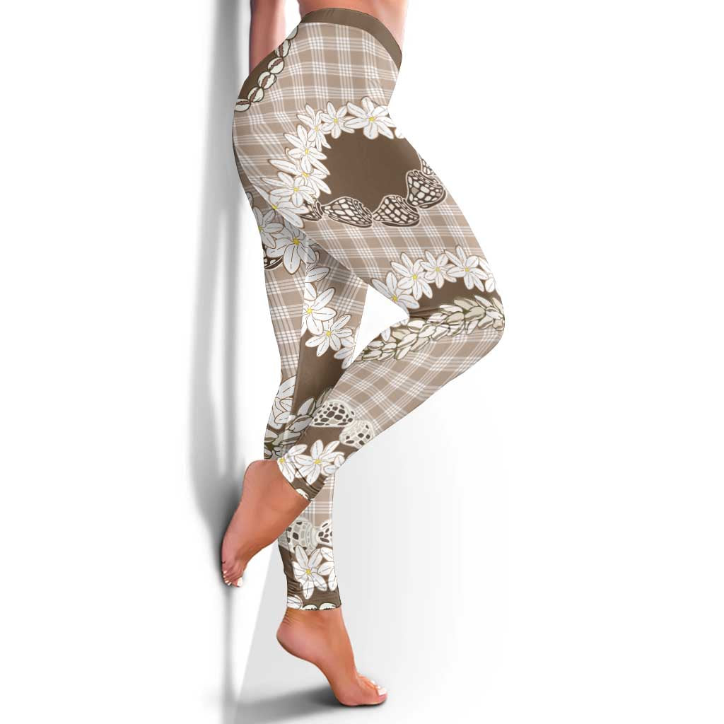 Brown Hawaii Tiare and Shell Lei Leggings Hawaiian Palaka Luxury Vibes LT14 - Polynesian Pride