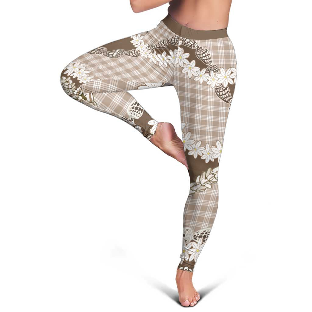 Brown Hawaii Tiare and Shell Lei Leggings Hawaiian Palaka Luxury Vibes LT14 - Polynesian Pride