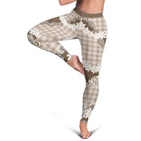 Brown Hawaii Tiare and Shell Lei Leggings Hawaiian Palaka Luxury Vibes LT14 - Polynesian Pride
