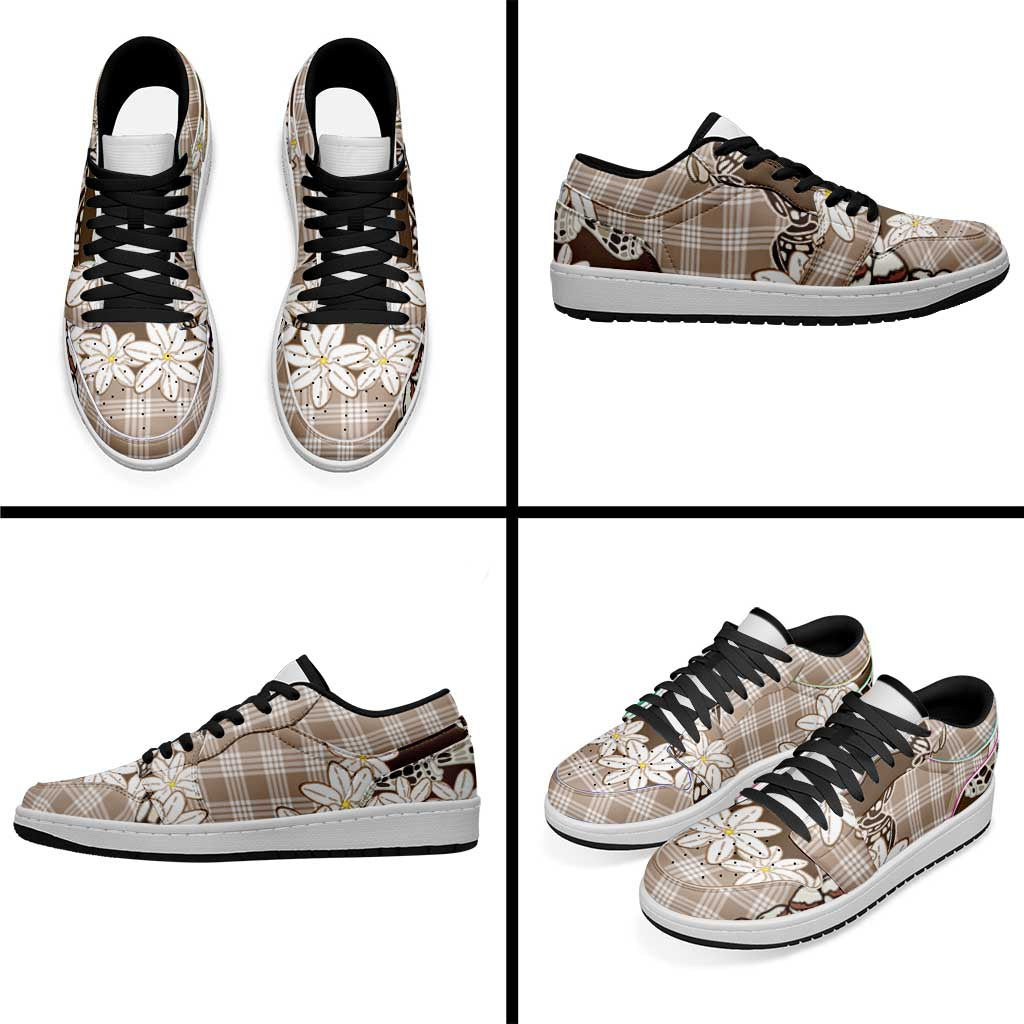 Brown Hawaii Tiare and Shell Lei Low Sneakers Hawaiian Palaka Luxury Vibes LT14 - Polynesian Pride