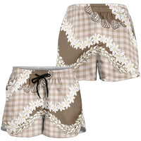 Brown Hawaii Tiare and Shell Lei Shorts for Women Hawaiian Palaka Luxury Vibes LT14 - Polynesian Pride