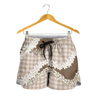 Brown Hawaii Tiare and Shell Lei Shorts for Women Hawaiian Palaka Luxury Vibes LT14 - Polynesian Pride