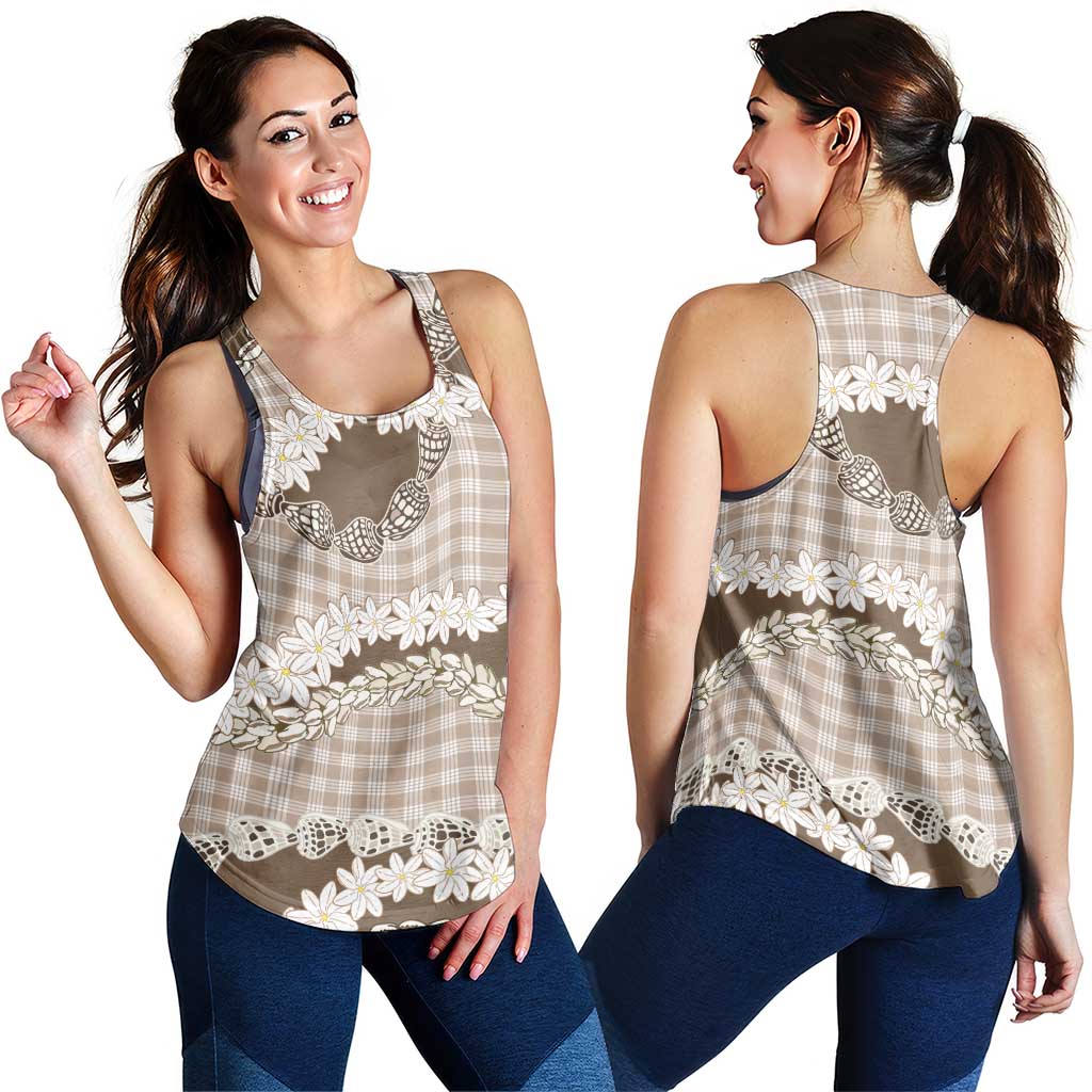 Brown Hawaii Tiare and Shell Lei Women Racerback Tank Hawaiian Palaka Luxury Vibes - Polynesian Pride