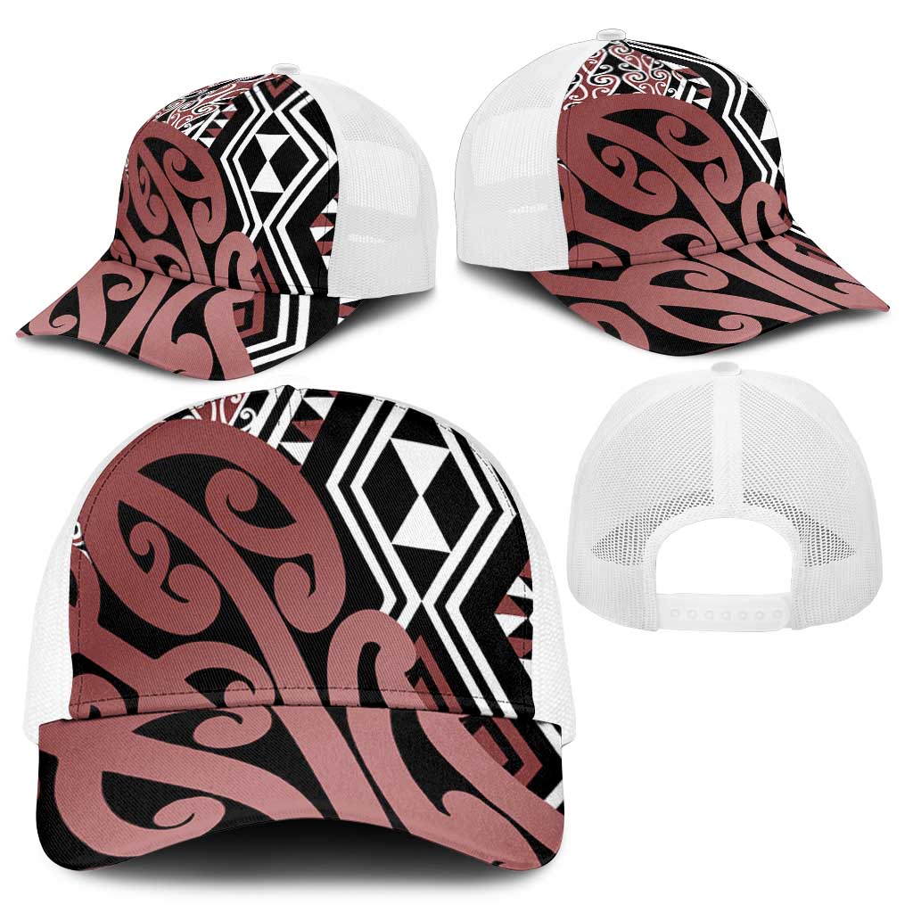 Brown New Zealand Baseball Net Cap Aotearoa Kowhaiwhai Mix Taniko Art - Polynesian Pride