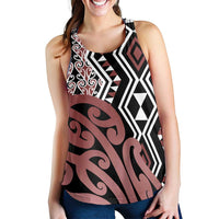 Brown New Zealand Women Racerback Tank Aotearoa Kowhaiwhai Mix Taniko Art LT14