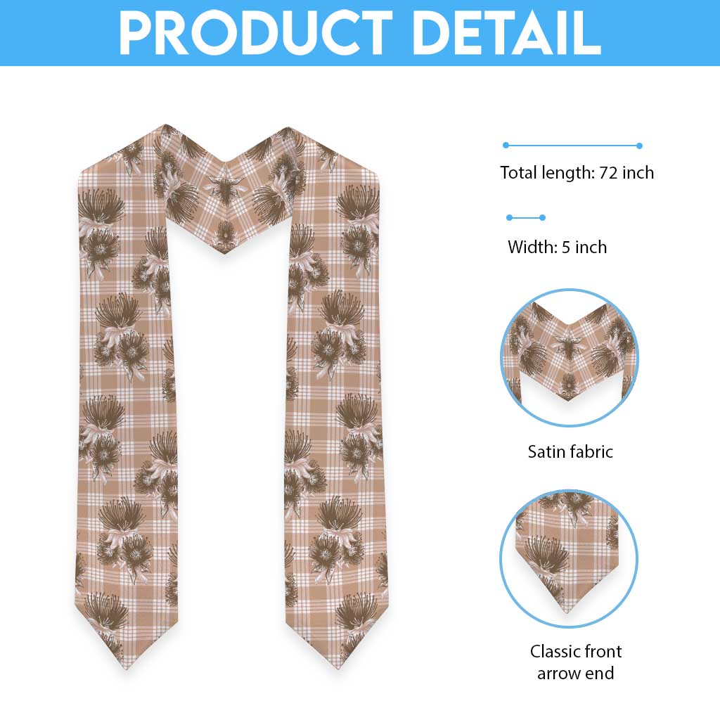 Brown Palaka Hawaii Graduation Stole Hawaiian Lehua Blossoms