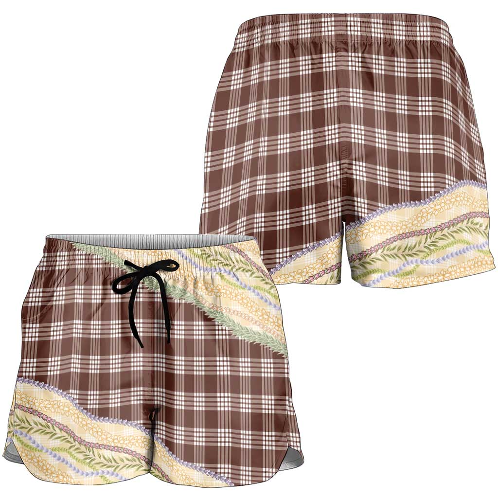 Brown Palaka Hawaii Leis Elegant Vibes Shorts for Women