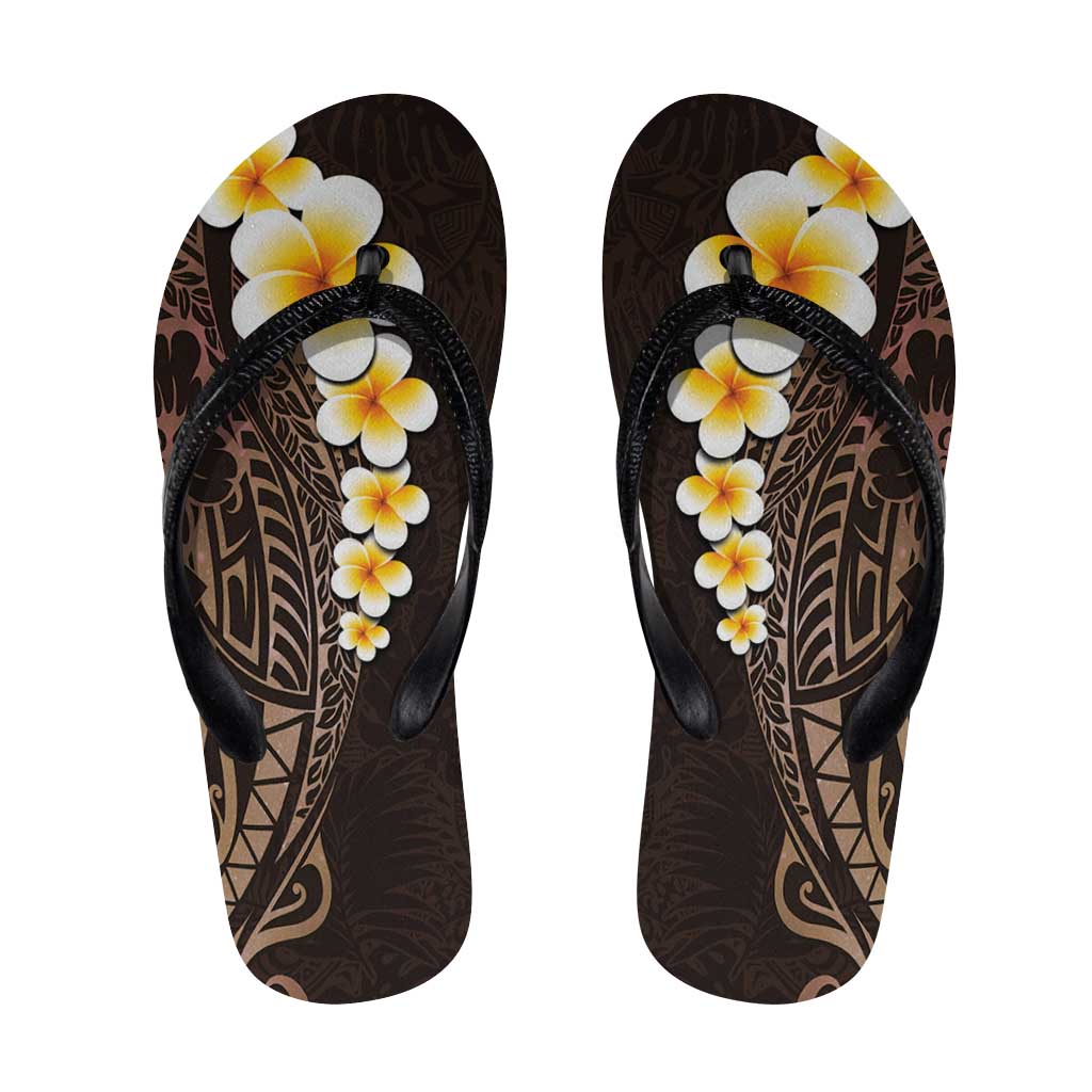 Brown Polynesia Flip Flops Plumeria Tropical Leaves Galaxy Polynesian Art - Polynesian Pride