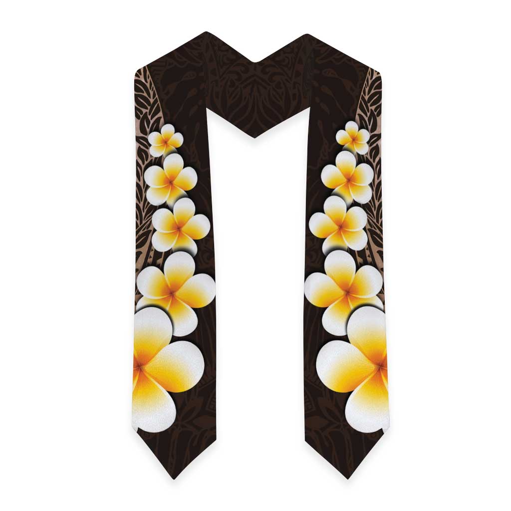 Brown Polynesia Graduation Stole Plumeria Tropical Leaves With Galaxy Polynesian Art