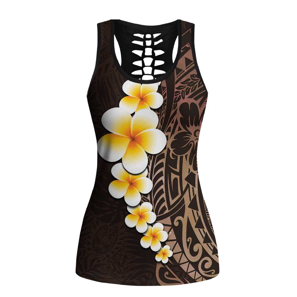 Brown Polynesia Hollow Tank Top Plumeria Tropical Leaves Galaxy Polynesian Art - Polynesian Pride