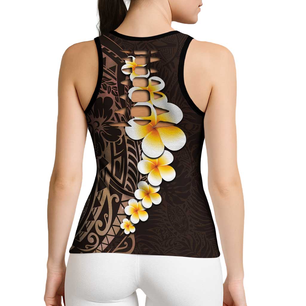 Brown Polynesia Hollow Tank Top Plumeria Tropical Leaves Galaxy Polynesian Art - Polynesian Pride
