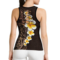 Brown Polynesia Hollow Tank Top Plumeria Tropical Leaves Galaxy Polynesian Art - Polynesian Pride