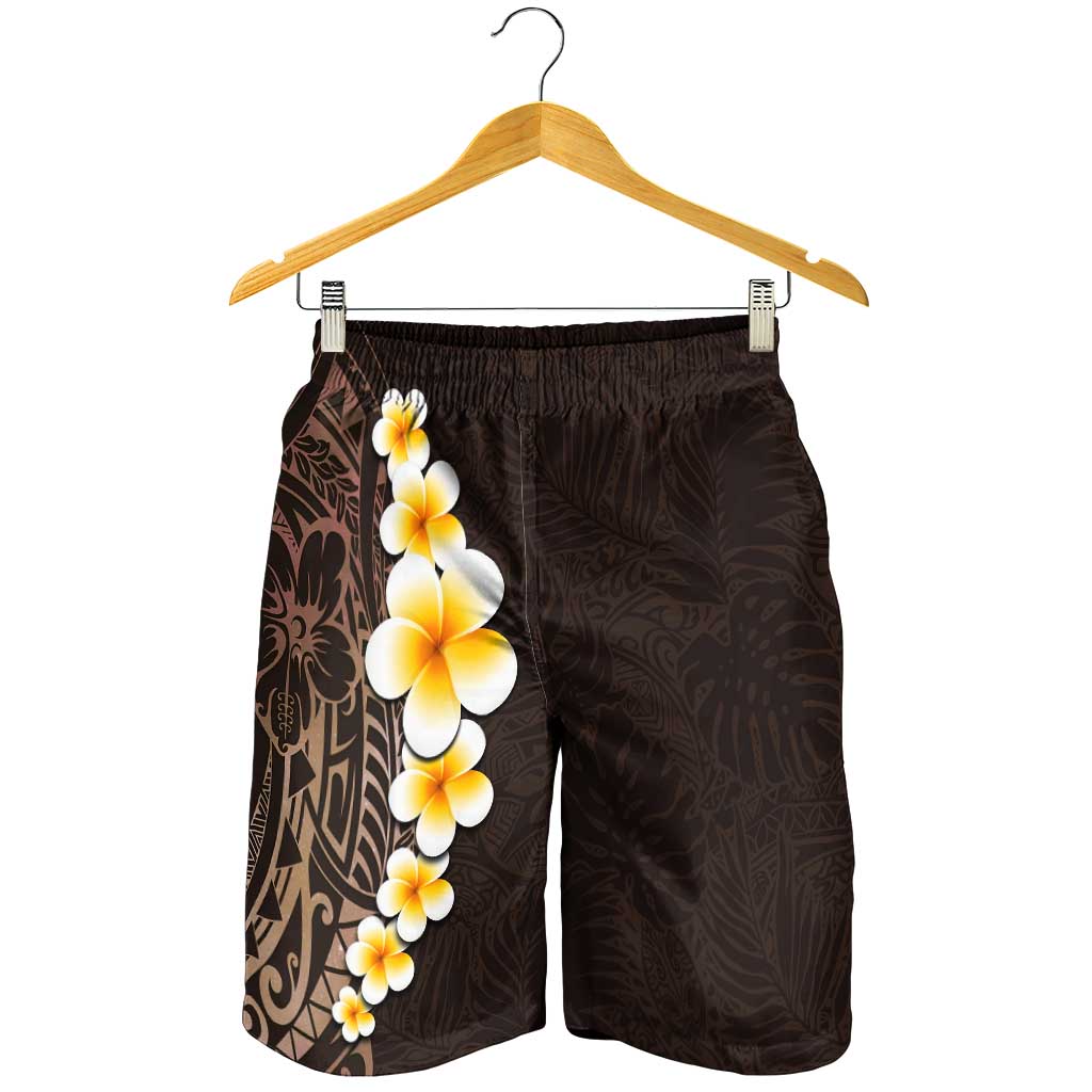 Brown Polynesia Shorts for Men Plumeria Tropical Leaves With Galaxy Polynesian Art - Polynesian Pride