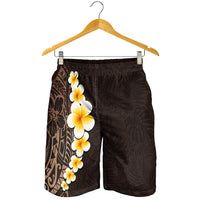 Brown Polynesia Shorts for Men Plumeria Tropical Leaves With Galaxy Polynesian Art - Polynesian Pride