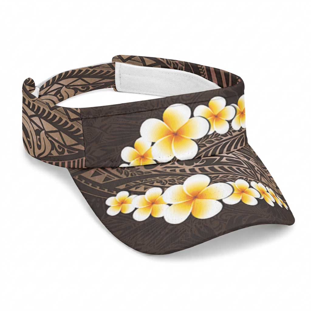 Brown Polynesia Sun Visor Cap Plumeria Tropical Leaves With Galaxy Polynesian Art