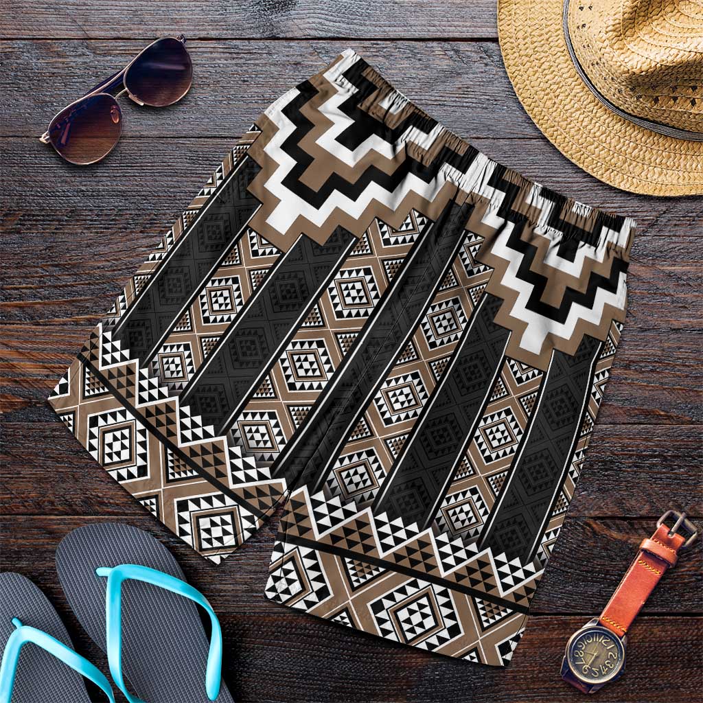 Brown Taniko Aotearoa Shorts for Men Niho Taniwha Mix Poutama LT14