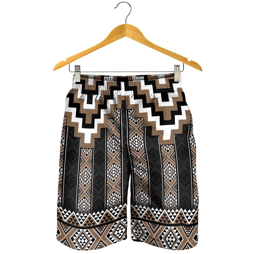 Brown Taniko Aotearoa Shorts for Men Niho Taniwha Mix Poutama LT14