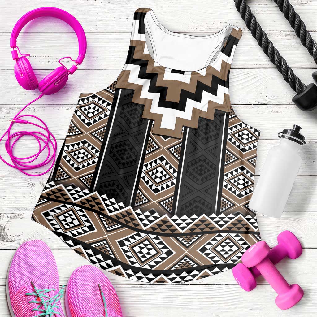 Brown Taniko Aotearoa Women Racerback Tank Niho Taniwha Mix Poutama LT14