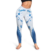 Bula Fiji Leggings Blue Plumeria Masi Tapa Pattern LT05 - Polynesian Pride