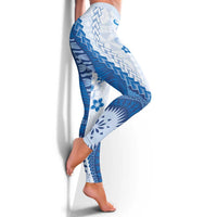 Bula Fiji Leggings Blue Plumeria Masi Tapa Pattern LT05 - Polynesian Pride