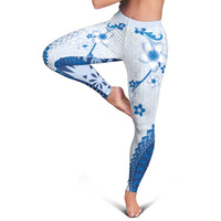 Bula Fiji Leggings Blue Plumeria Masi Tapa Pattern LT05 - Polynesian Pride
