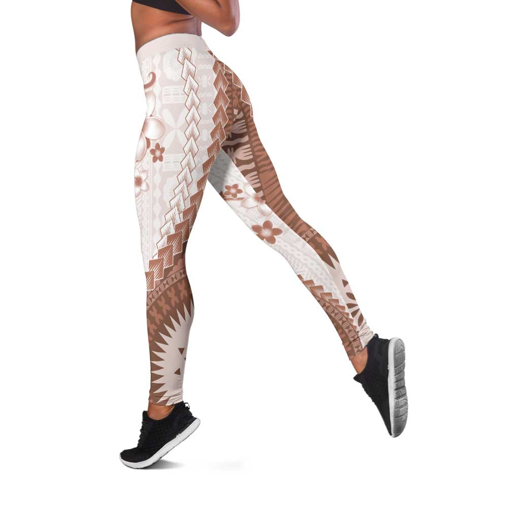 Bula Fiji Leggings Brown Plumeria Masi Tapa Pattern LT05 Brown - Polynesian Pride