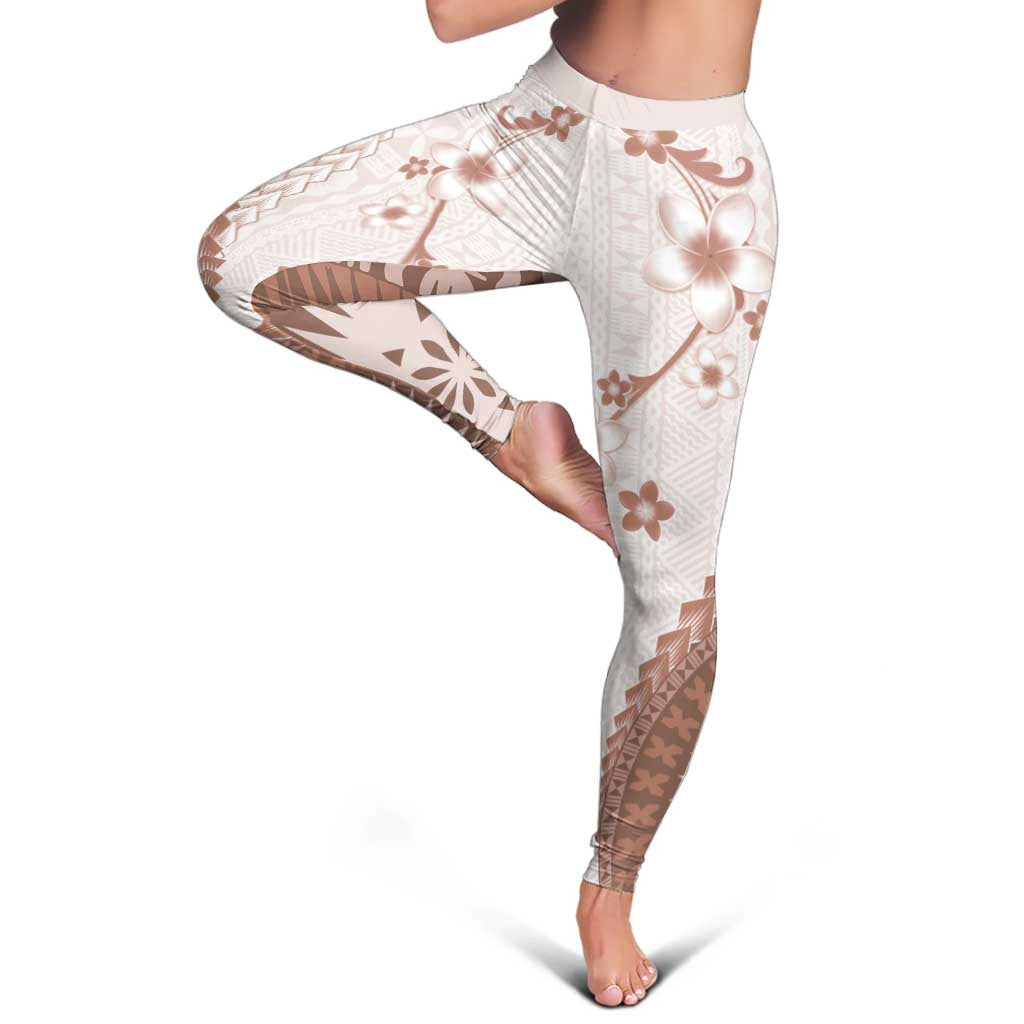 Bula Fiji Leggings Brown Plumeria Masi Tapa Pattern LT05 - Polynesian Pride