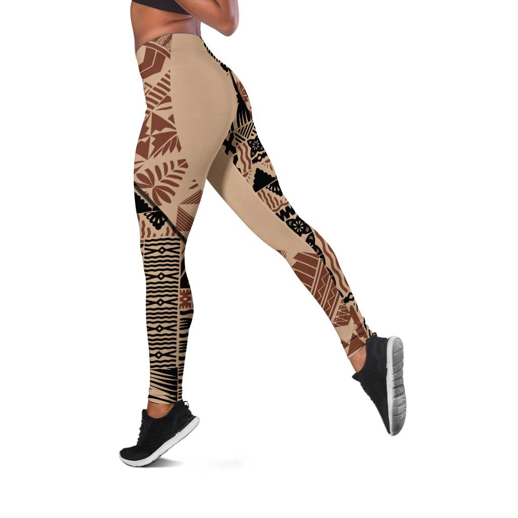 Bula Fiji Leggings Tribal Masi Tapa - Beige