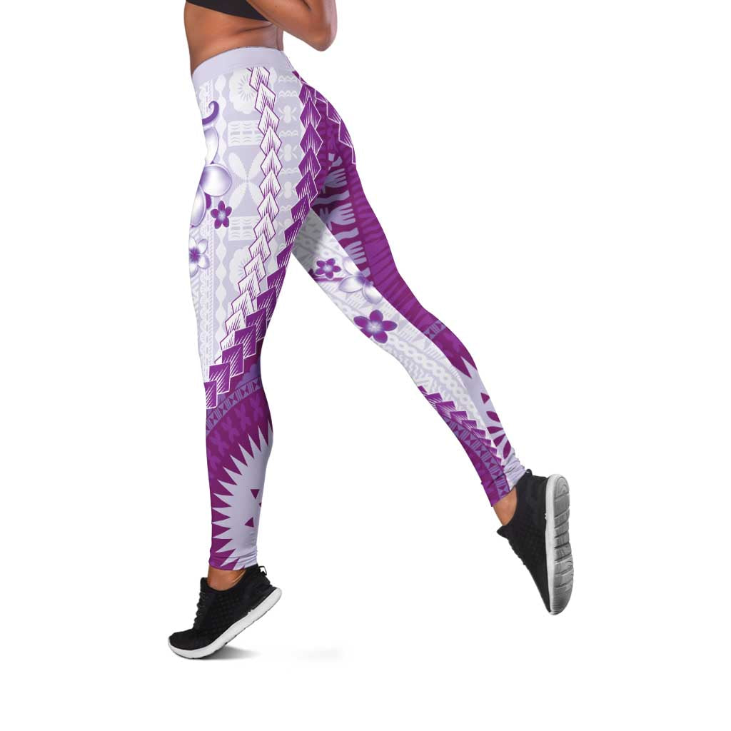 Bula Fiji Leggings Violet Plumeria Masi Tapa Pattern LT05 Violet - Polynesian Pride