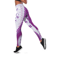 Bula Fiji Leggings Violet Plumeria Masi Tapa Pattern LT05 Violet - Polynesian Pride