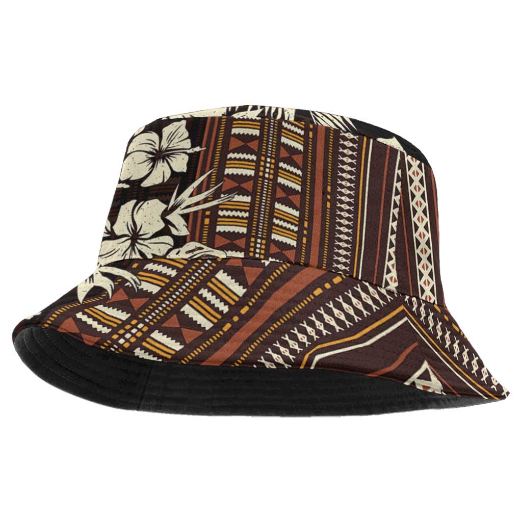 Bula Fiji Masi Bucket Hat Tapa Tropical Hibiscus Half Stylized - Polynesian Pride