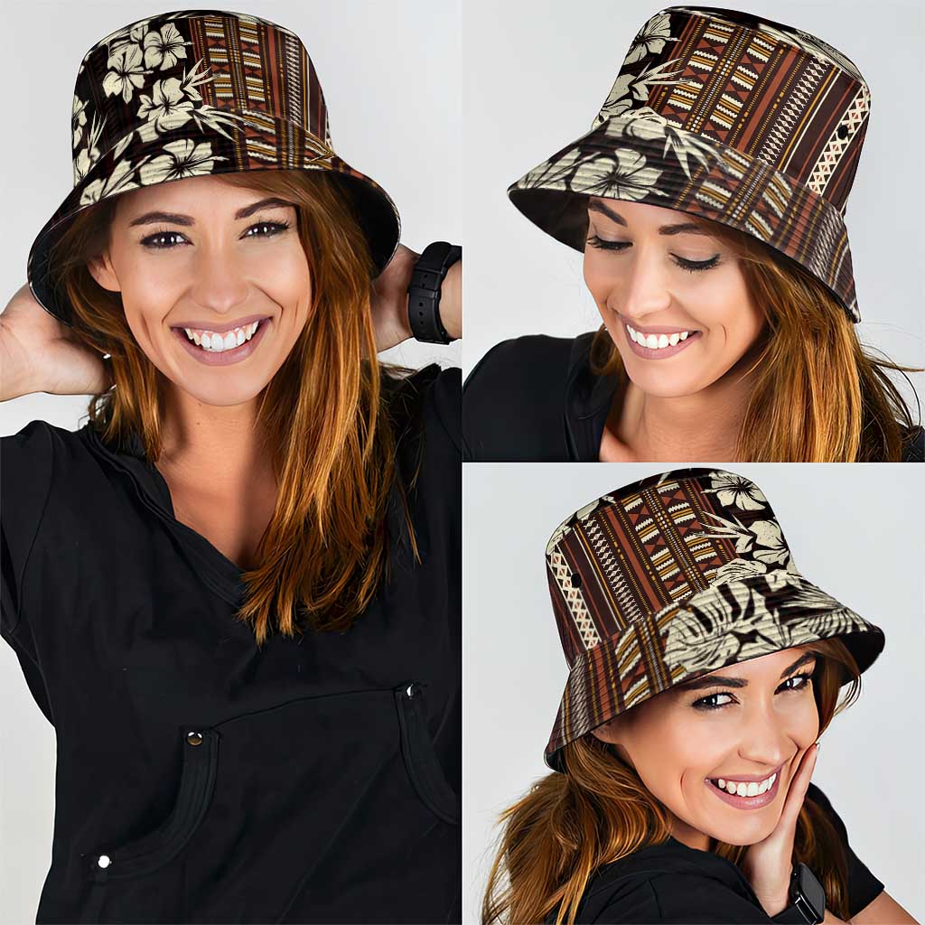 Bula Fiji Masi Bucket Hat Tapa Tropical Hibiscus Half Stylized - Polynesian Pride