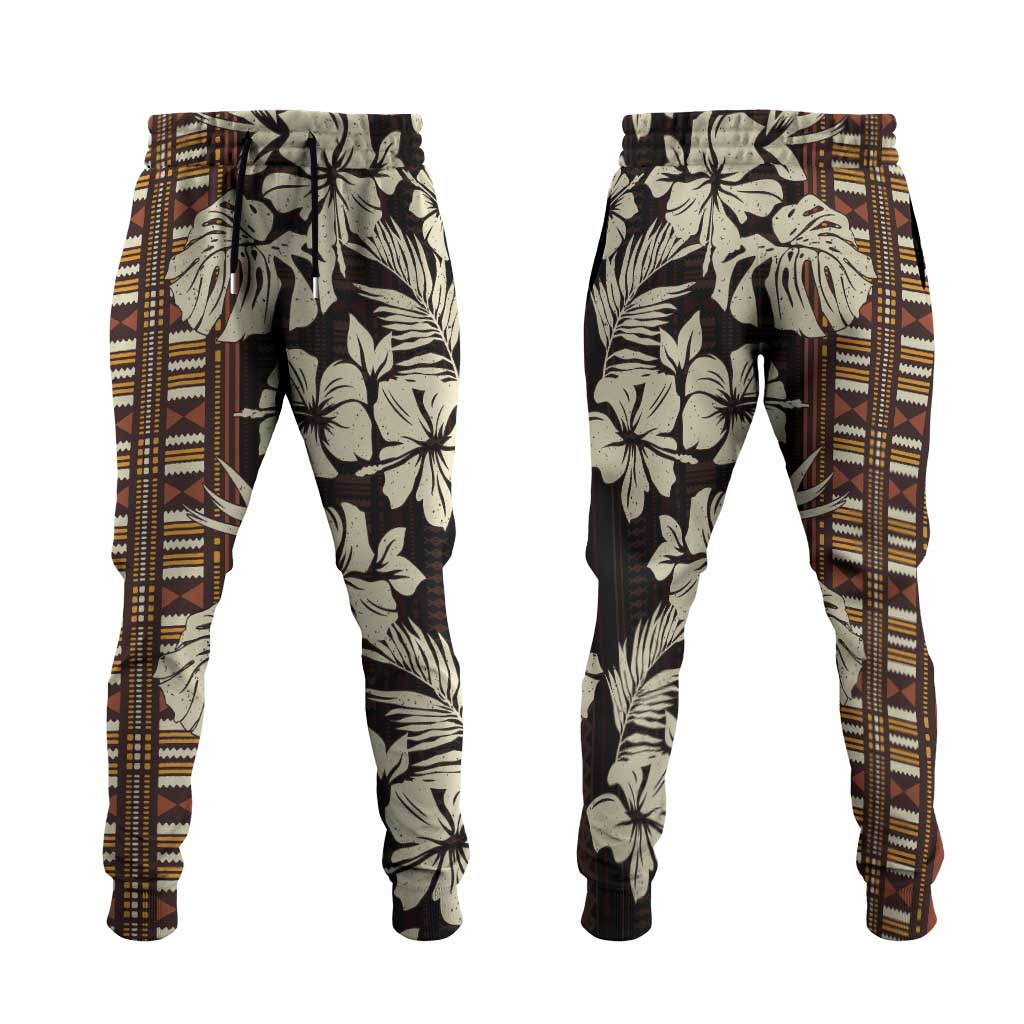 Bula Fiji Masi Jogger Pants Tapa Tropical Hibiscus Half Stylized - Polynesian Pride