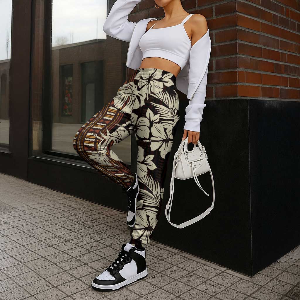 Bula Fiji Masi Jogger Pants Tapa Tropical Hibiscus Half Stylized - Polynesian Pride