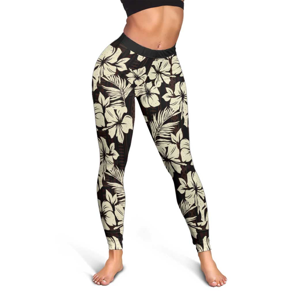 Bula Fiji Masi Leggings Tapa Tropical Hibiscus Half Stylized - Polynesian Pride